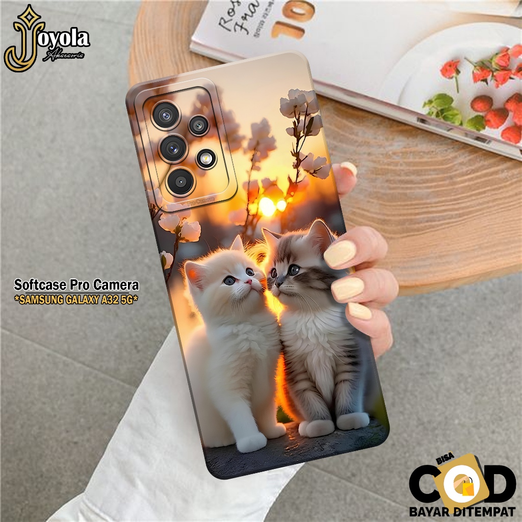 JOYOLA Case Samsung Galaxy A32 5G - Fashion Case Kucing - Softcase Samsung Galaxy A32 5G - Pro Camer