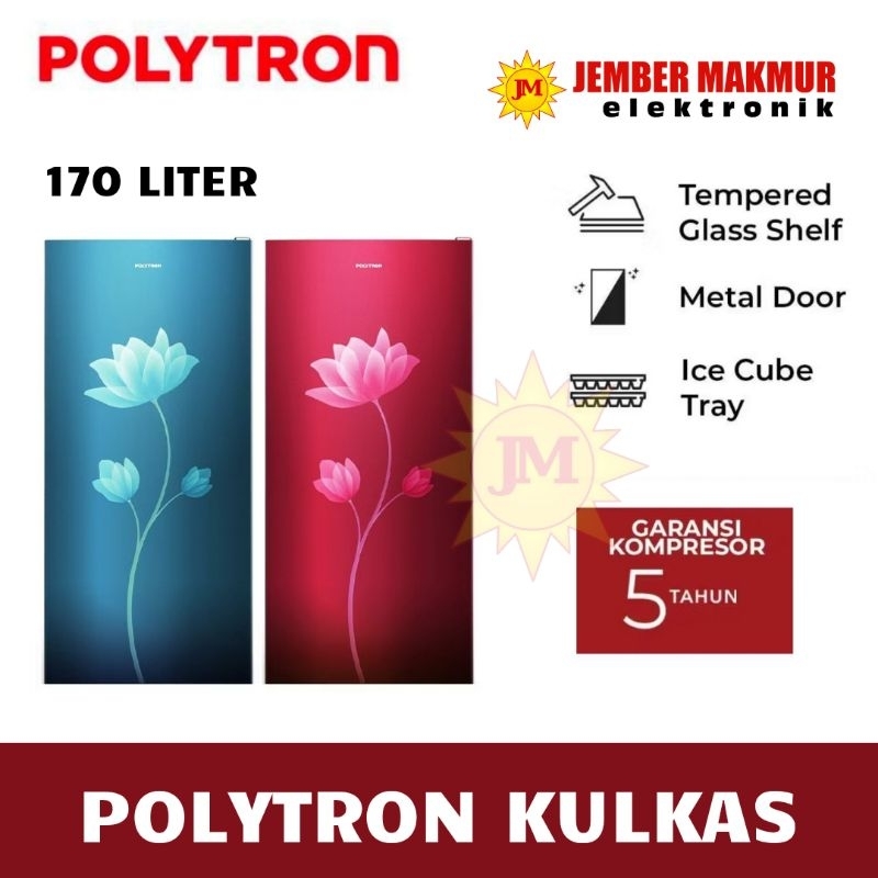 POLYTRON kulkas 1pintu PRB 179 Merah Biru Polytron
