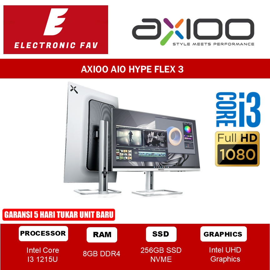 AXIOO AIO HYPE FLEX 3 i3 1215U 8GB 256GB 23.8" FHD IPS