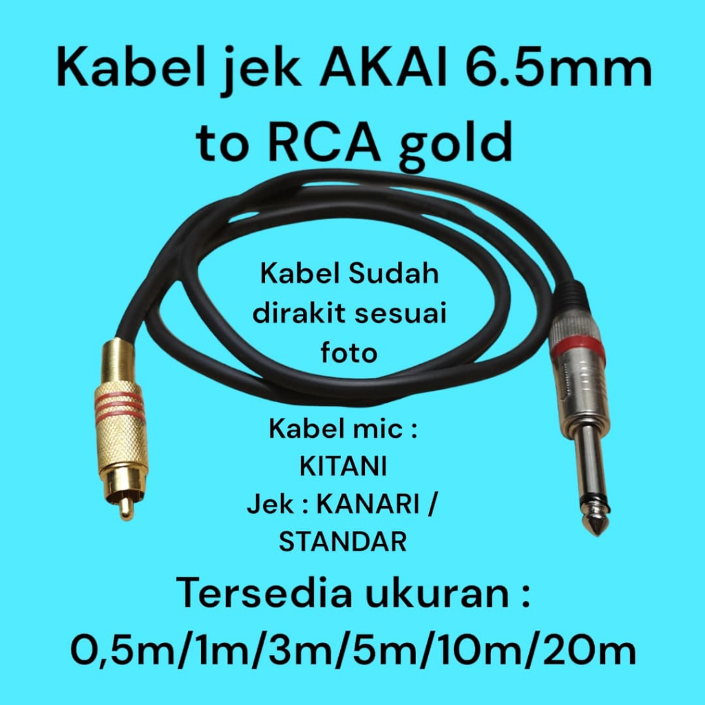 KABEL JEK RCA TO JEK MIC AKAI 6.5MM KABEL JEK MIC AKAI 6.5MM TO JEK RCA  KABEL JEK RAKITAN AUDIO MIX