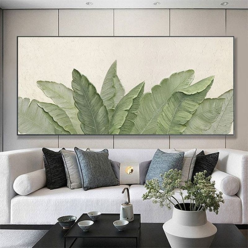 Lukisan dinding ruang tamu daun pisang modern art painting