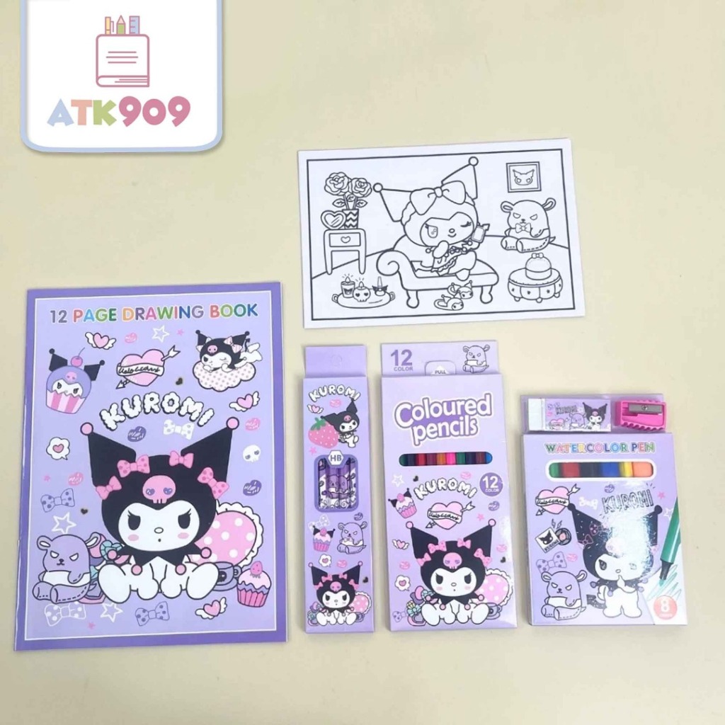 

ATK909 SANRIO 7in1 Set Alat Mewarnai Anak Lengkap Alat Tulis Set Drawing Watercolor Pen