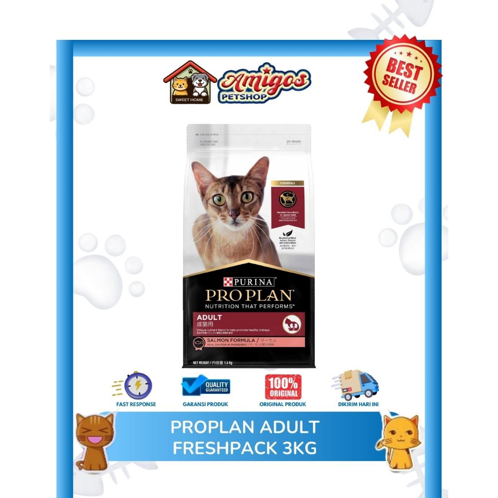 Makanan Kucing ProPlan Adult Salmon FreshPack 3kg - Amigos Petshop Makassar