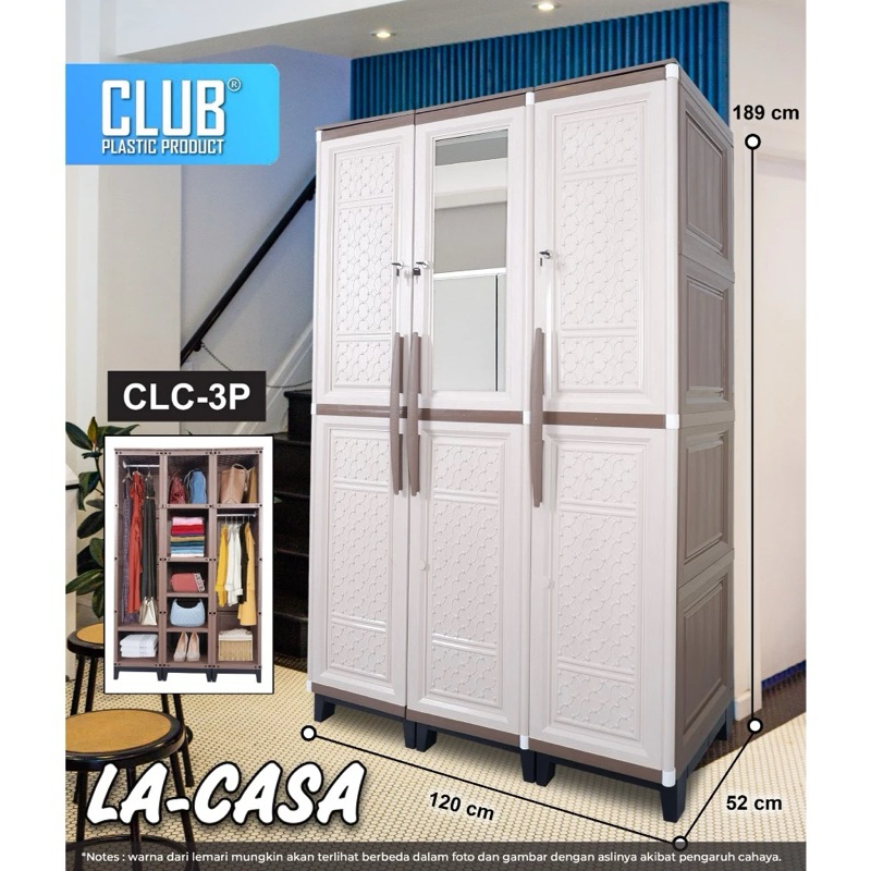 Lemari Pakaian CLUB Plastik 3 Pintu Super Kuat - La Casa Lemari Plastik Jumbo 3 Pintu - Furniture