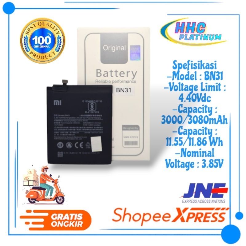 BATRE BATERAI BATTERY XIAOMI REDMI NOTE 5A/MI A1/Mi 5X ORIGINAL 100%