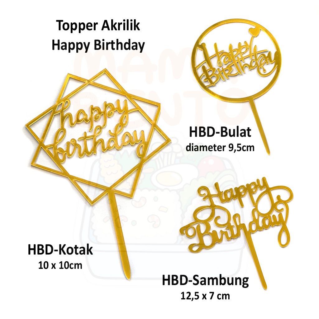 Topper Kue Akrilik Gold Happy Birthday Kotak Bulat Huruf Sambung ukuran Besar Bahan Plastik Akrilik 