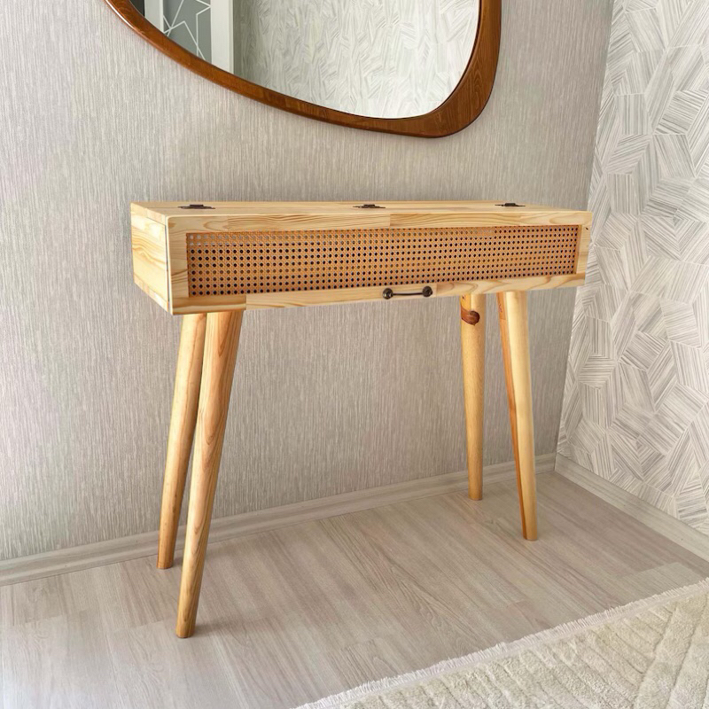 Meja Piano Keyboard Kayu Jati Solid Kombinasi Rotan Termurah di Shopee