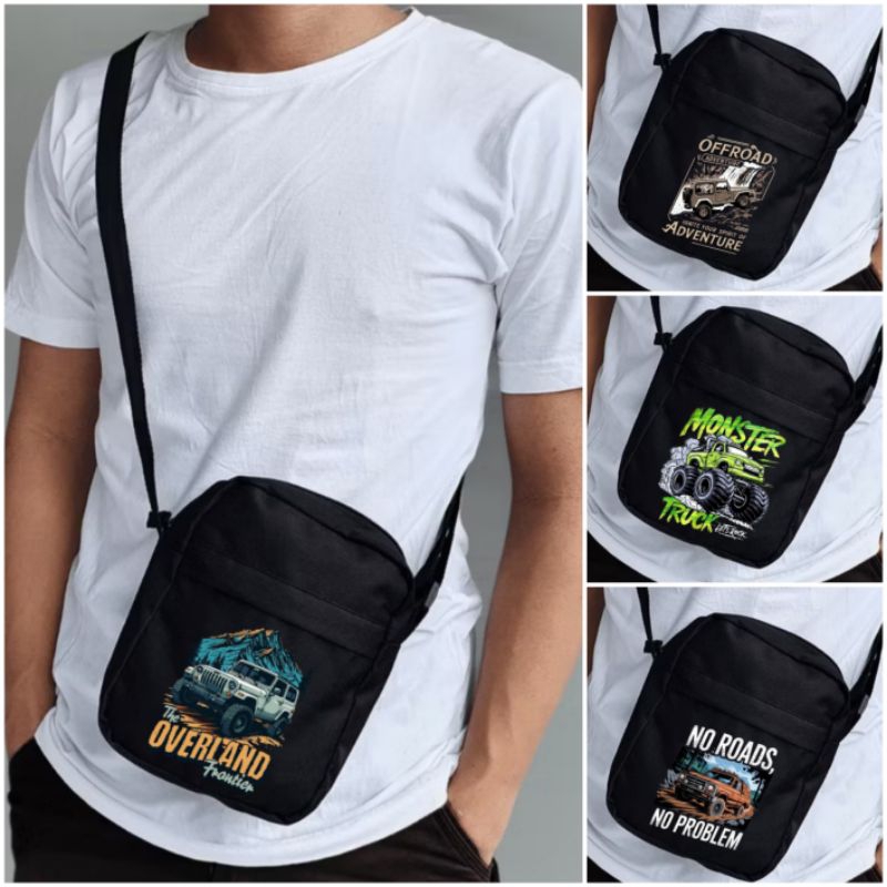 Tas selempang pria gambar mobil sling bag mini truk tas keren tas cowok