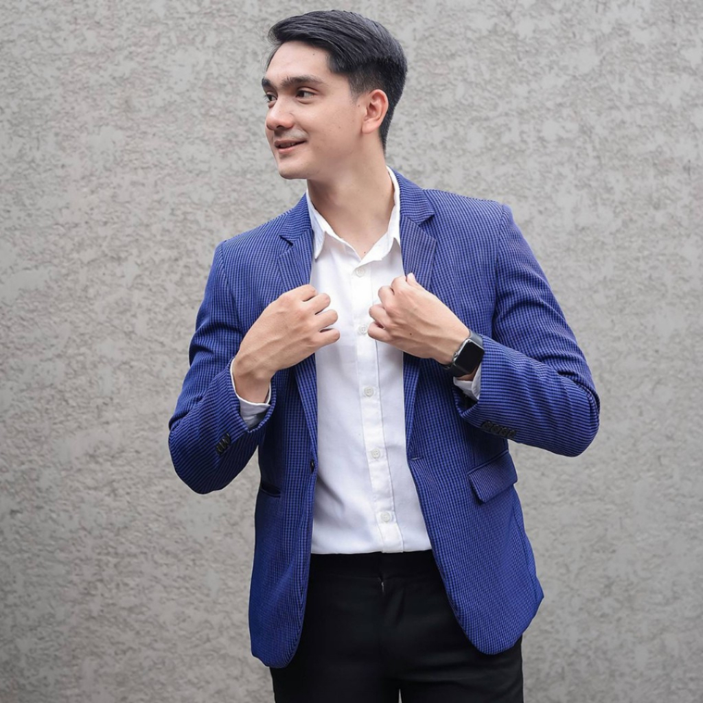 Blazer Pria Casual Kasual Salur Motif Kasual Violet