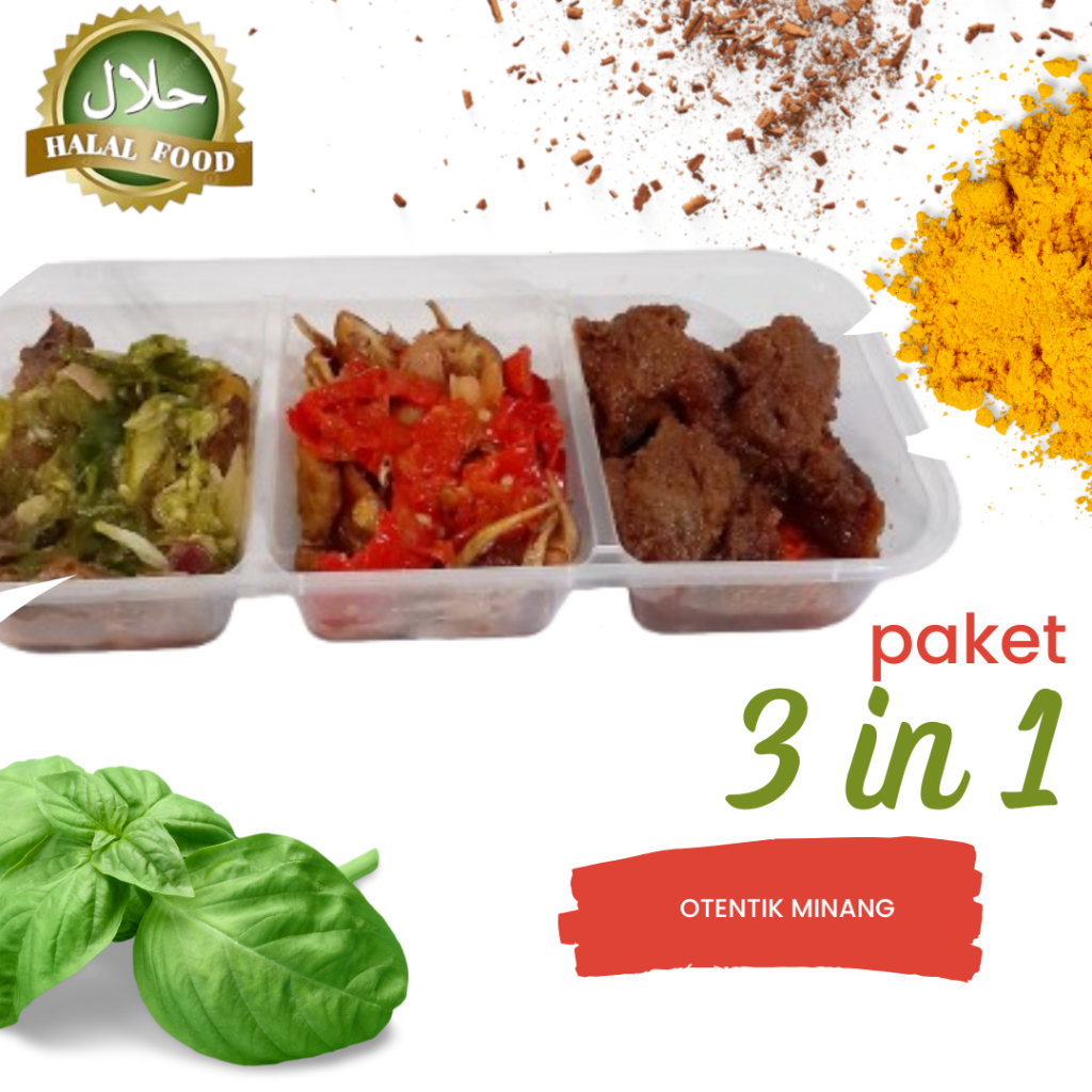 

Paket 3 in 1 Rendang Daging Sapi Minang Original , Sambel Jengkol Teri , Dendeng Batokok Kering sambel ijo