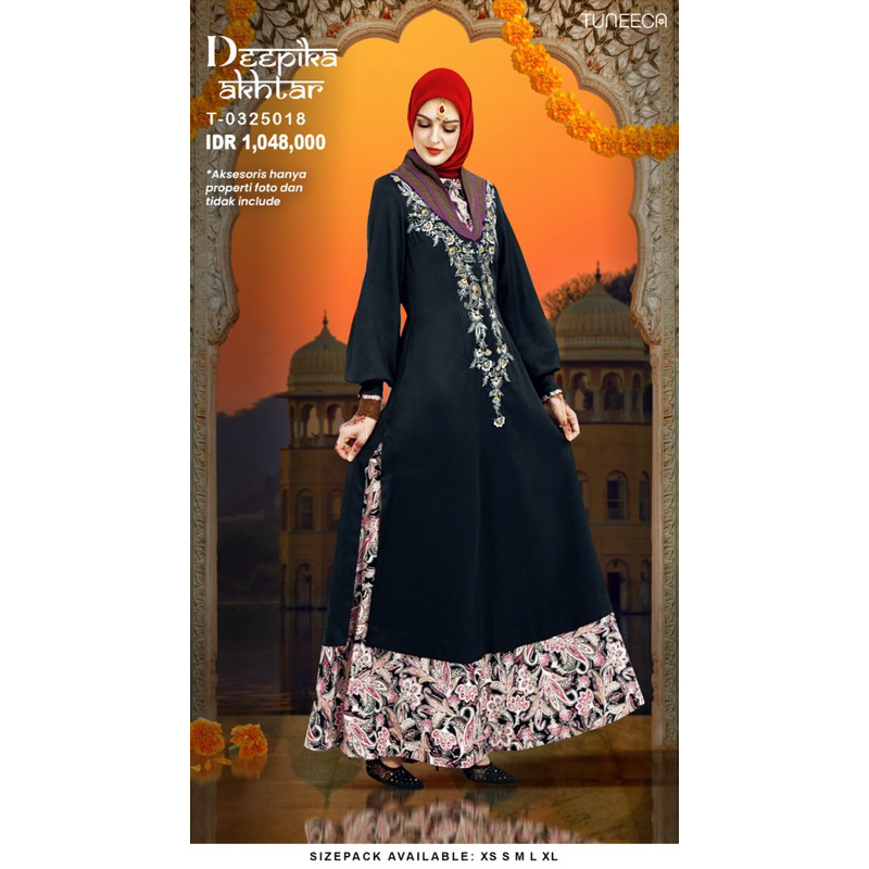 TUNEECA GAMIS DEEPIKA AKHTAR T-0325018 ( TUNEECA CHAIYA ) GAMIS HITAM SIMPEL MEWAH ELEGANT / TUNEECA