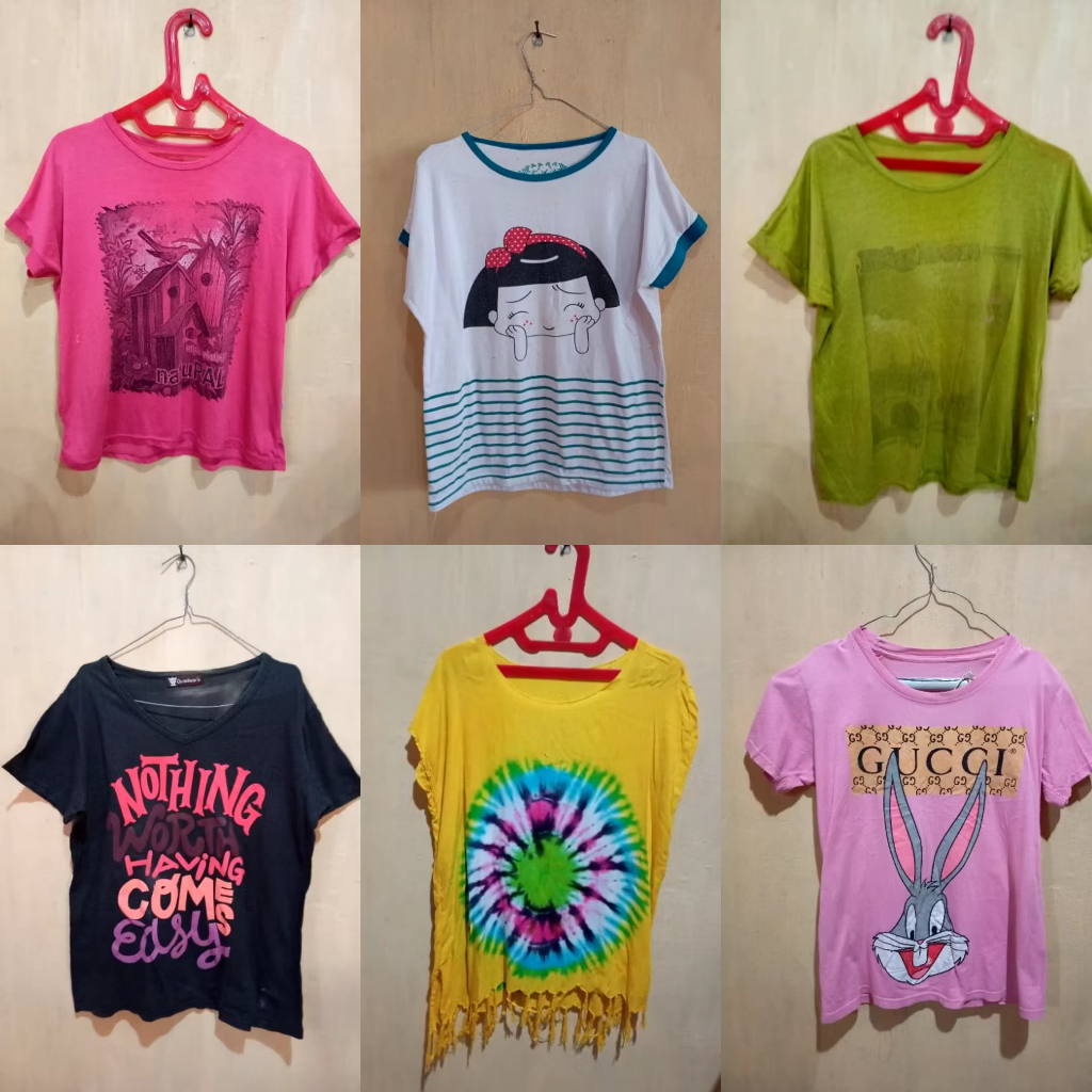 Atasan Kaos Sabrina Baju Preloved Seperti Baru Katun Pribadi Cantik Short Sleeve Murah Perempuan Cew