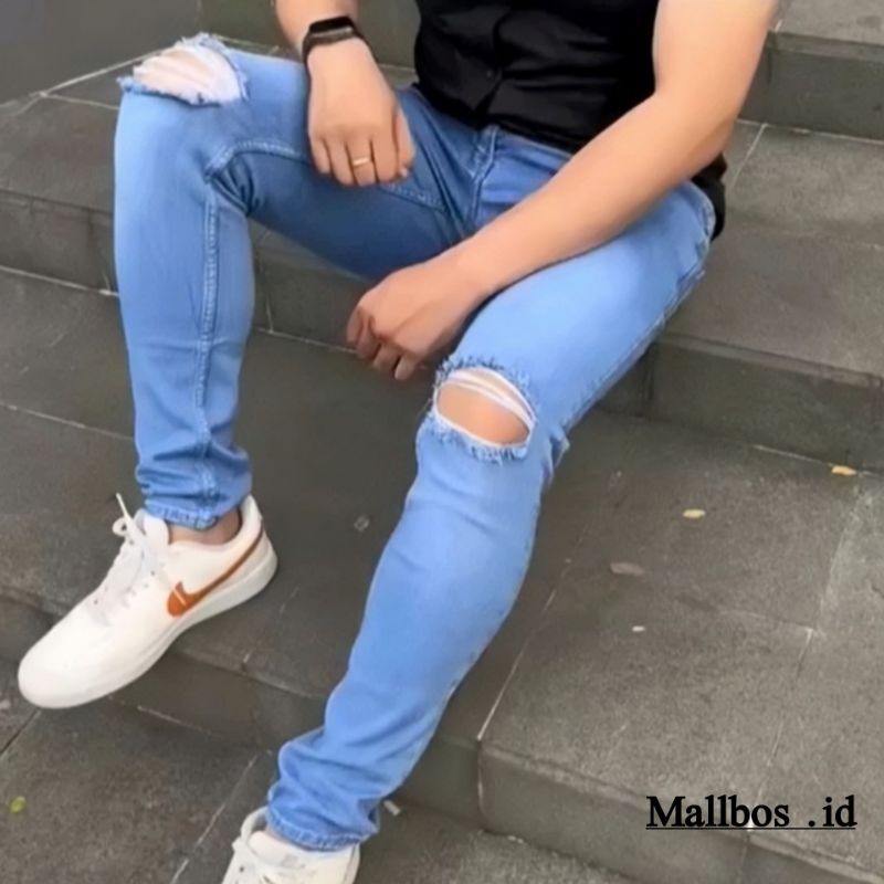 Celana Jeans Pria Sobek Lutut Skiny original premium