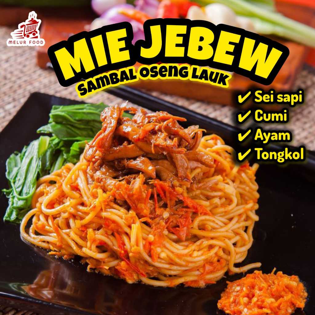 

Mie Jebew MELUR FOOD Pedas Topping Sambal Oseng Sei Sapi, Cumi, Tongkol, Ayam kayak Mie Fuji Level Kobong Gacoan Setan