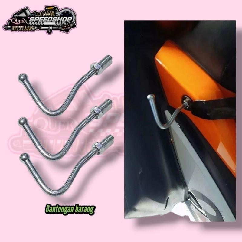 Gantungan Barang Motor Bahan Besi Varian Warna Silver Ulir 6 mm Baut 10