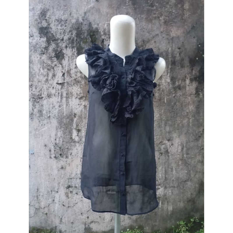 BLOUSE RUFFLE KUTUNG SIFON HITAM
