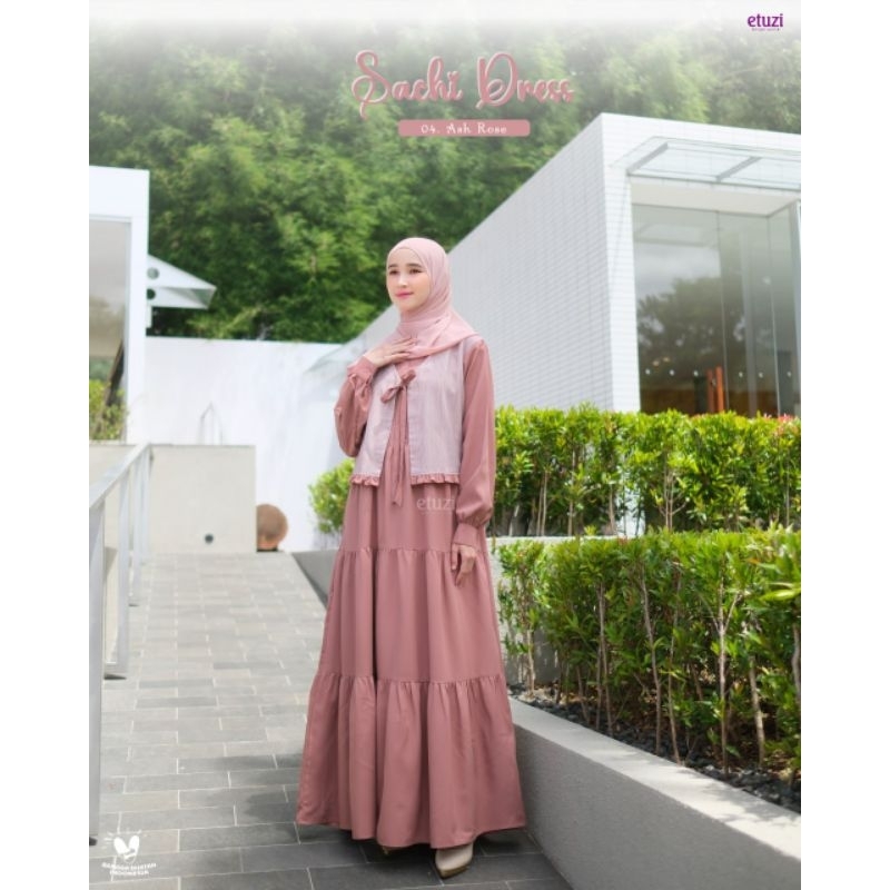 Sachi Dress by Etuzi Gamis Variasi Outer Rose Linen Polos Kombinasi Conzuelo Motif Kotak Kotak Simpe