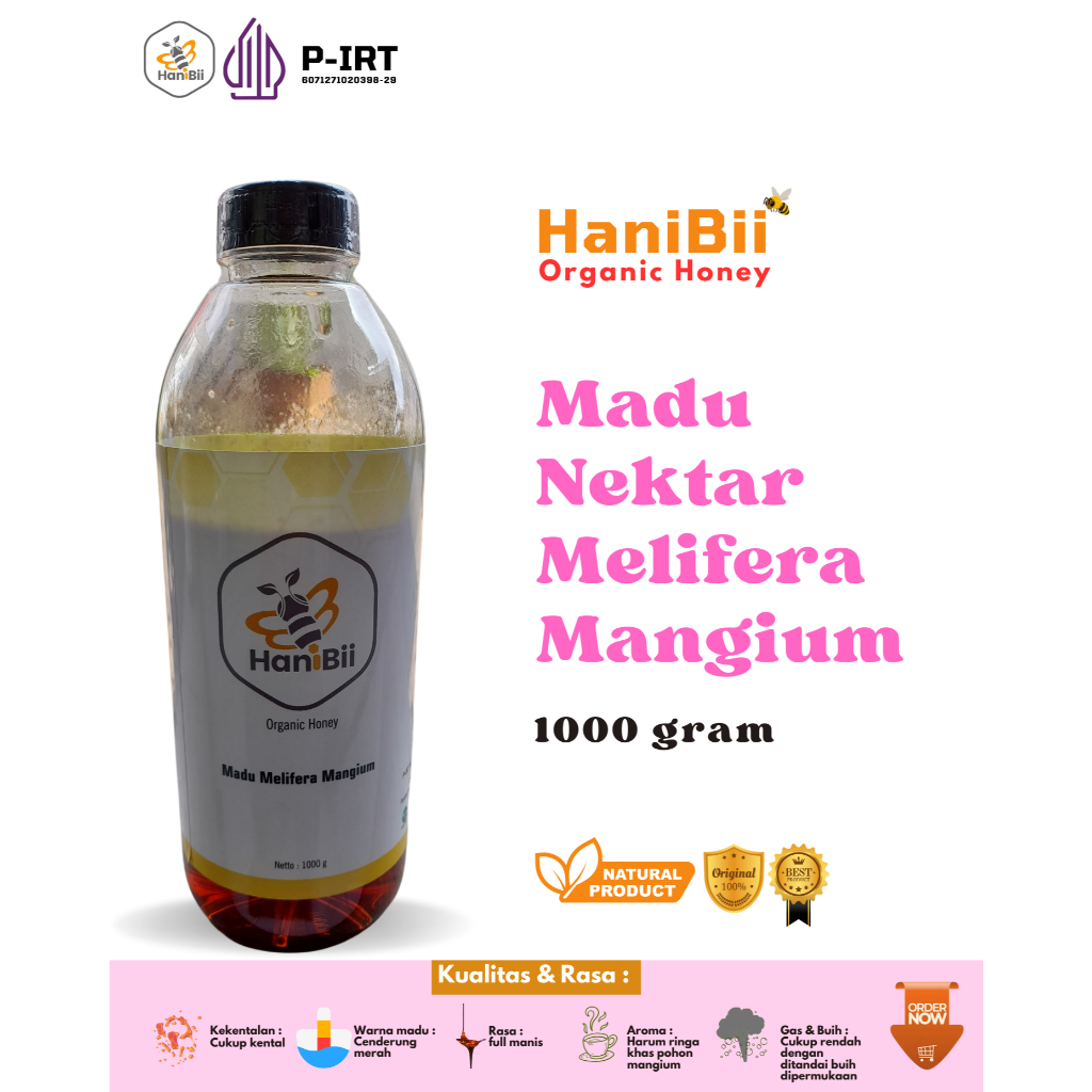 

MADU NEKTAR MELIFERA MANGIUM NETTO 325 Gr 650 Gr 1000 Gr 100% ASLI MENTAH MURNI RAW HONEY HANIBII