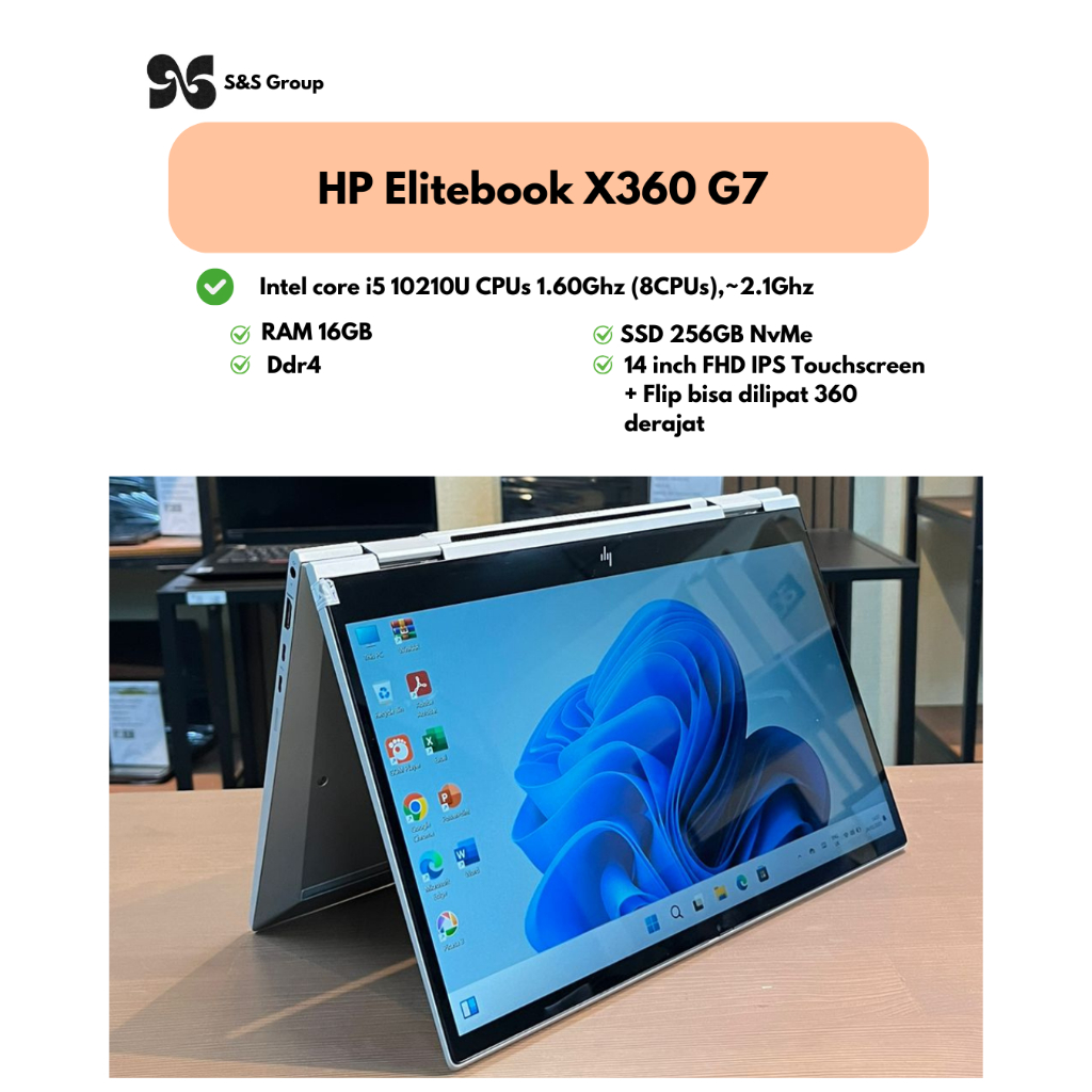 HP Elitebook X360 G7 i5 Gen 10 Ram 16 GB Touchscreen + 2in1