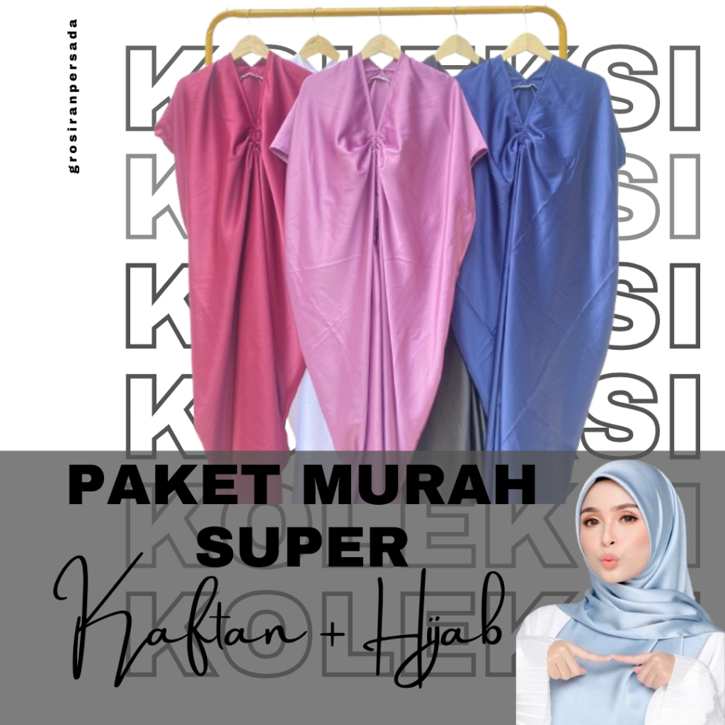 PAKET SUPER MURAH HIJAB DAN KAFTAN TERLARIS KAFTAN GAMIS POLOS BAHAN SATIN VELVET  Dress Midi Lebara