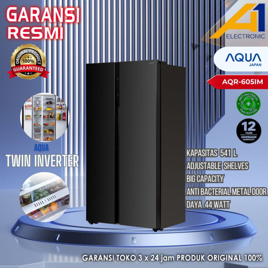 KULKAS AQUA AQR-CTD506RGC-MB BK / AQRCTD506RGC-MB BK Multidoor 406 Liter Twin Inverter