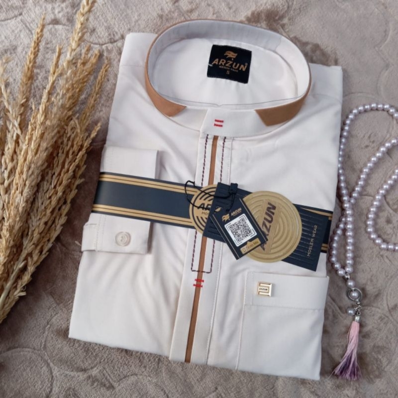 Kemeja Koko Arzun Lengan panjang Manset Premium Putih Kemeja Kantor