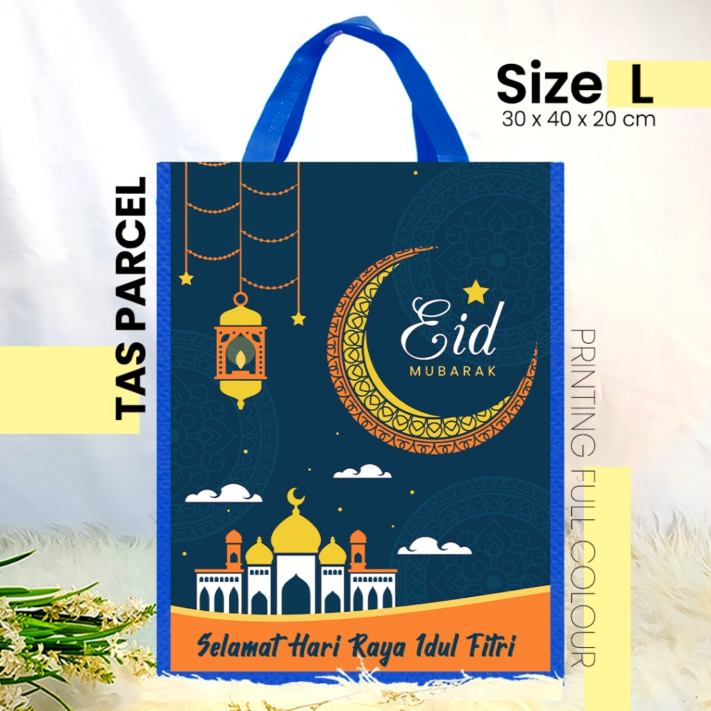 

TAS LEBARAN NAVY LENTERA TS UKURAN SEDANG 30x40 - GOODIEBAG IDUL FITRI / TAS PARCEL PRINTING