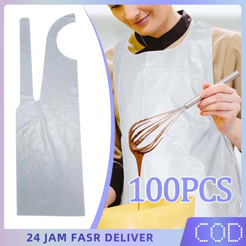 100pcs Apron Plastik Medis Celemek Sekali Pakai Plastik Apron