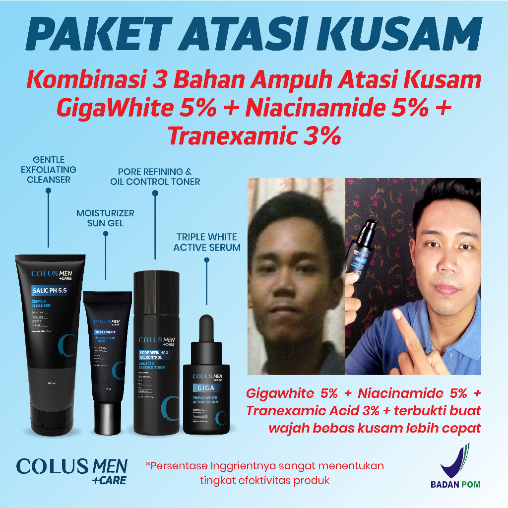COLUS MEN Paket Skincare ATASI KUSAM |Skincare Pria Gigawhite 5% | Skincare Pemutih Wajah |Sabun Muk