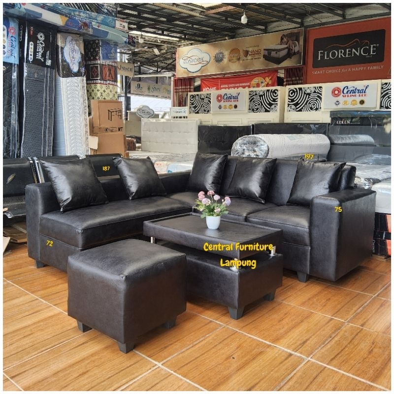 Sofa L Putus Minimalis Oscar Hitam Polos