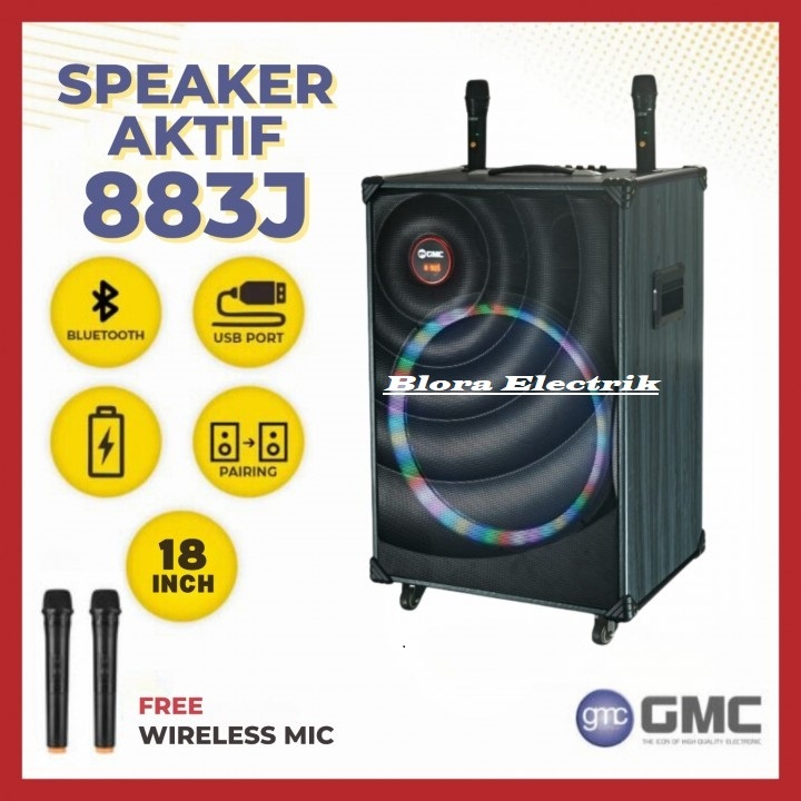 Speaker Portable 18Inch GMC 883j Bluetooth Mp3 Free Mic Wireless 2 Pcs Original