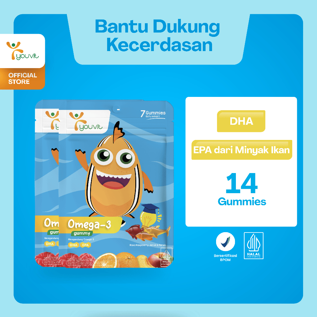 Youvit Omega 3 Anak 2 Sachet (14 Hari) untuk Otak, Mata Anak (Vitamin Otak Anak)