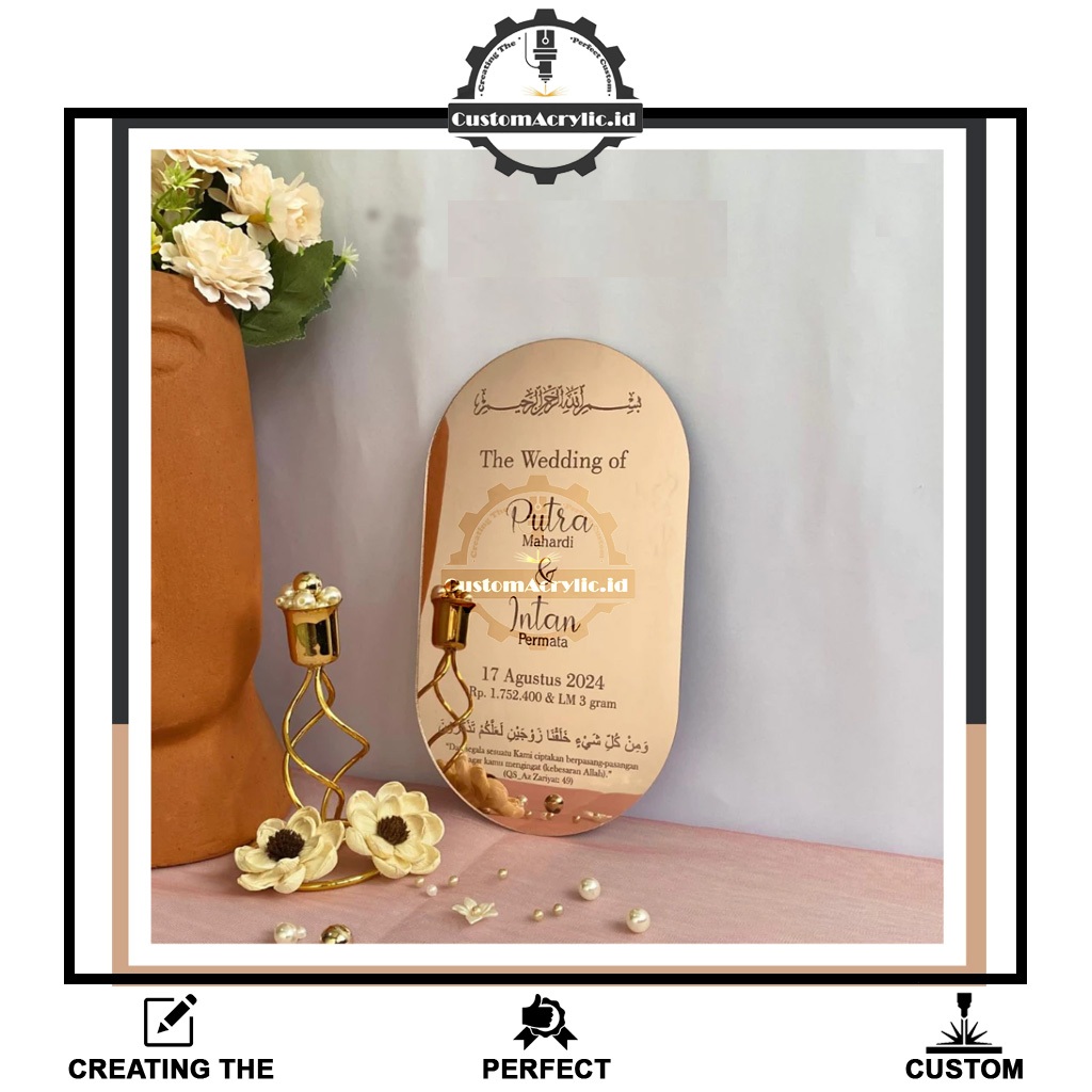 Akrilik Plat Mirror Gold | Mahar | Akrilik Tetes Air | Mahar Akrilik | Akrilik Kubah | Hiasan Mahar 