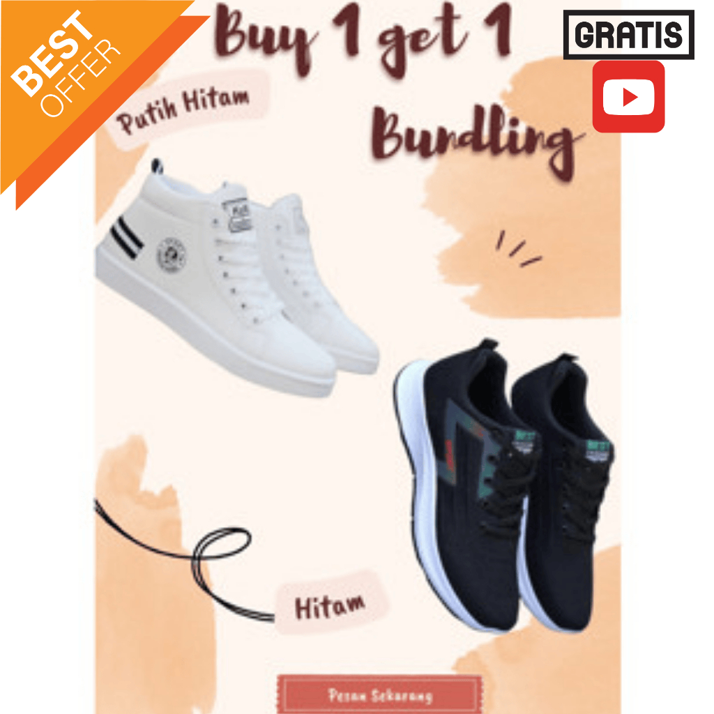 Sepatu PROMO Paket Bundling Buy 1 Get 1  Bot Pria Sneakers Casual Kunmai Sport & Sport Fs-06 GRATIS 