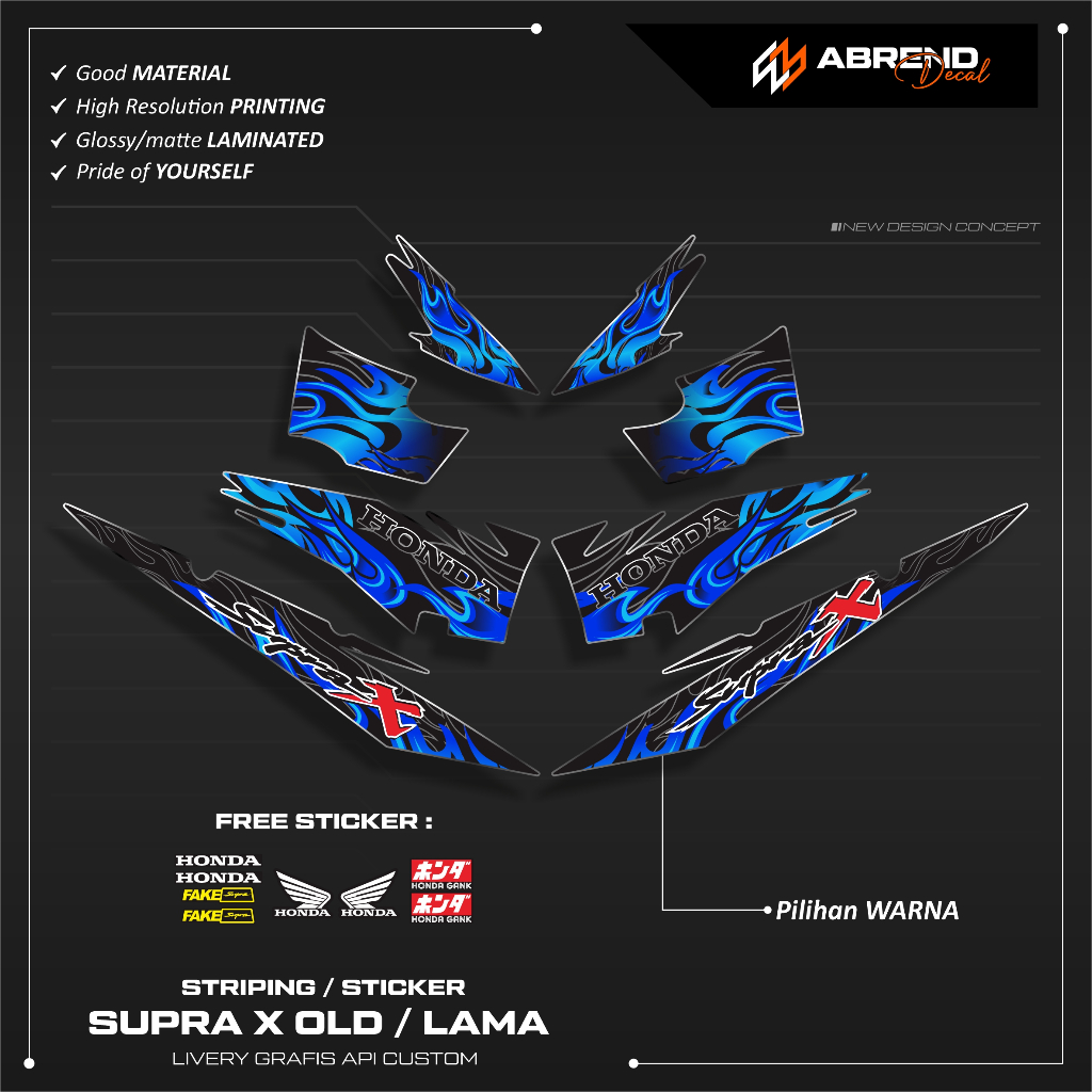 STRIPING SUPRA X LAMA API CUSTOM / STIKER MOTOR HONDA SUPRA X OLD / STOCK DECAL