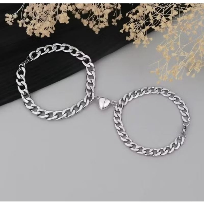 Gelang Titanium Rantai Model Couple Magnet Love Anti Karat & Luntur