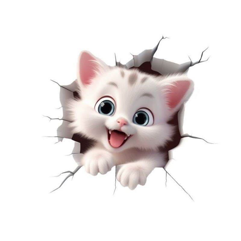 

stiker 3D kucing lucu, bahan vinil anti air, size 20 x 20 cm