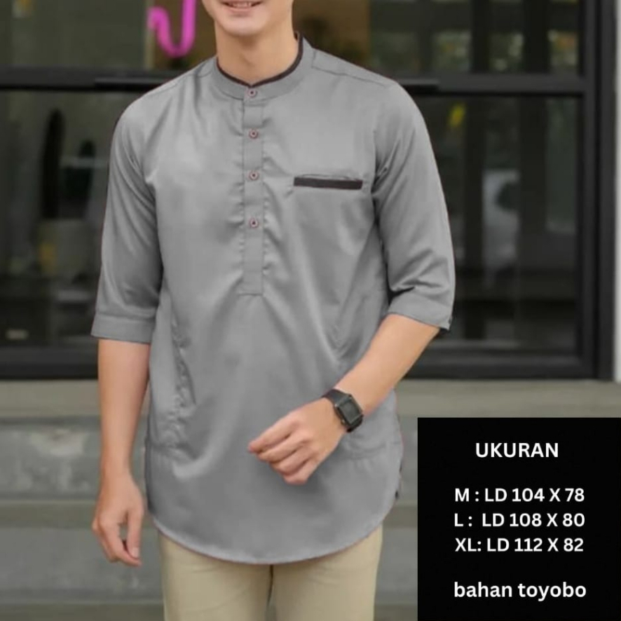 Qaireen Atasan Ardan Baju Koko Muslim Atasan Pria Lengan 3/4 terbaru