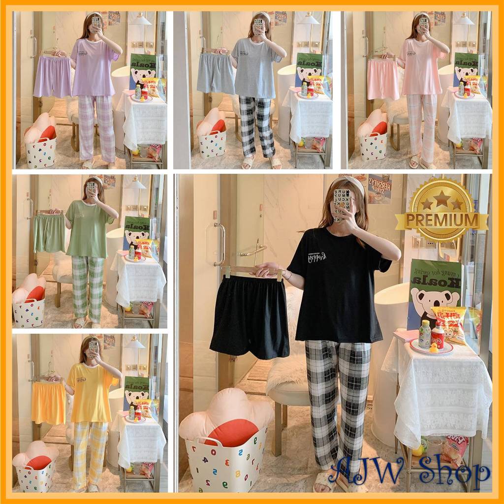 AJW Shop Piyama 3 in 1 | Piyama Lengan Pendek | Baju Tidur Impor | Baju Tidur 3in1