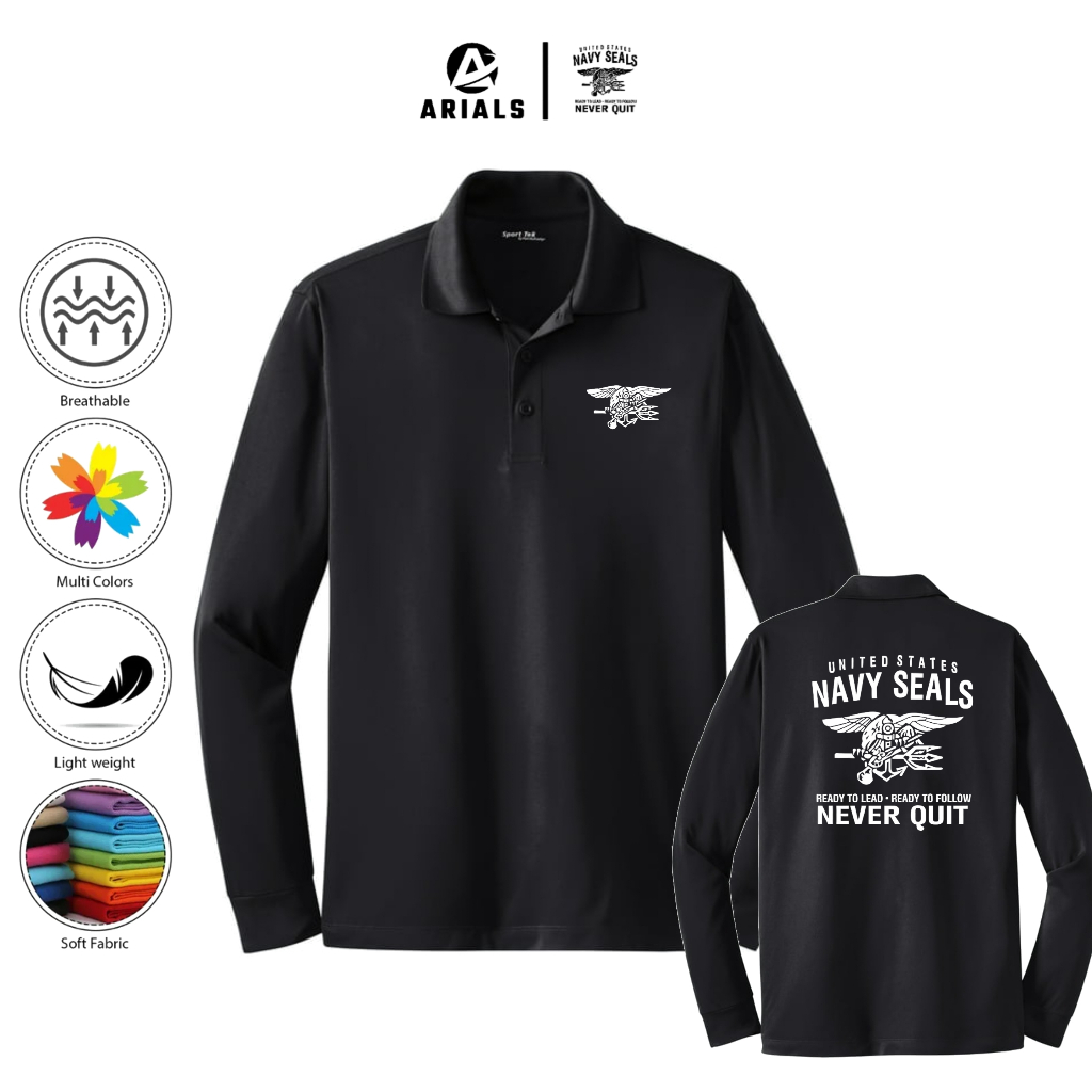 Arials Polo shirt Baju Kaos Kerah Lengan Panjang Us United States Navy Seals Ready To Lead Ready To 