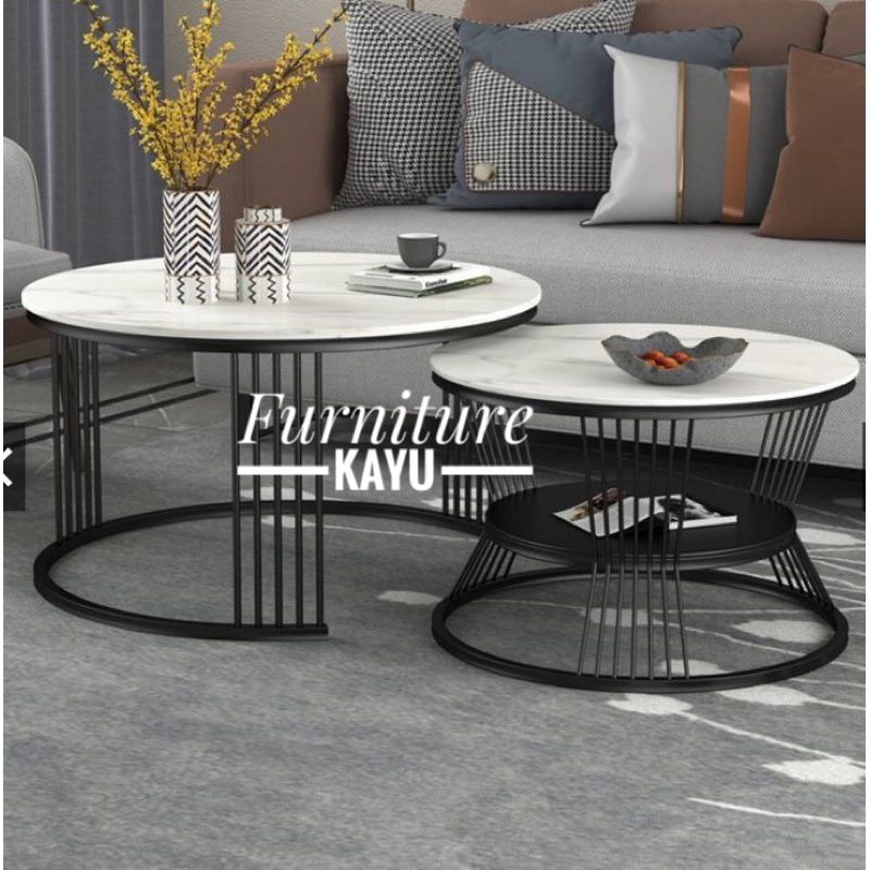 Meja tamu bulat marmer nasting, meja tamu bulat minimalis marmer, meja tamu marmer