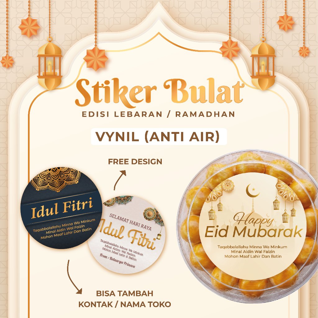 

Label Stiker Bulat Lebaran Idul Fitri Isi 125pcs Bahan Vynil Antri Air Custom design