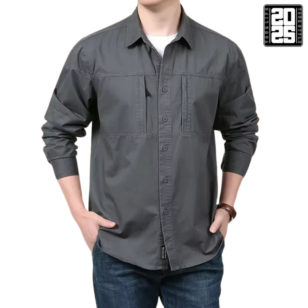 Kemeja Tactical Pria Abu Tua Lengan Panjang / Kemeja Pria Lengan Panjang / Kemeja Tactical Pria / Ke