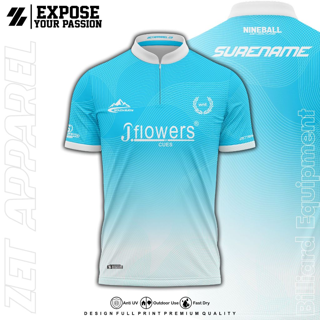 JERSEY BILLIARD JFLOWERS SANGHAI PREMIUM BAHAN DRYFIT ADEM TIDAK PANAS PRO BILLIARD CUP