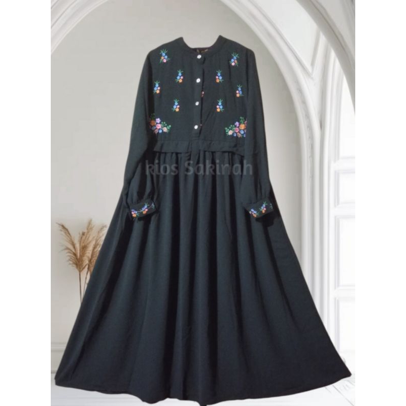 Gamis Arabian Osaka Jetblack Bordir Dewasa/Gamis Muslimah/Jubah Akhwat