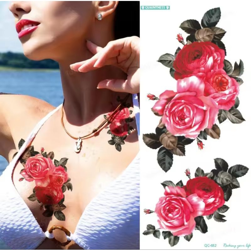 Tato Temporer Tattoo Tatto Temporary Tahan Air Sementara Anti Air Seri QC MOTIF BUNGA