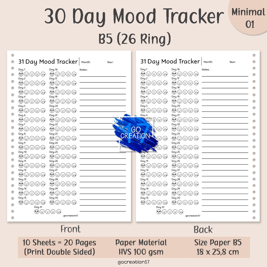 

Buku Planner Kertas Isi Binder 30 Day Mood Tracker Simple Minimalis B5