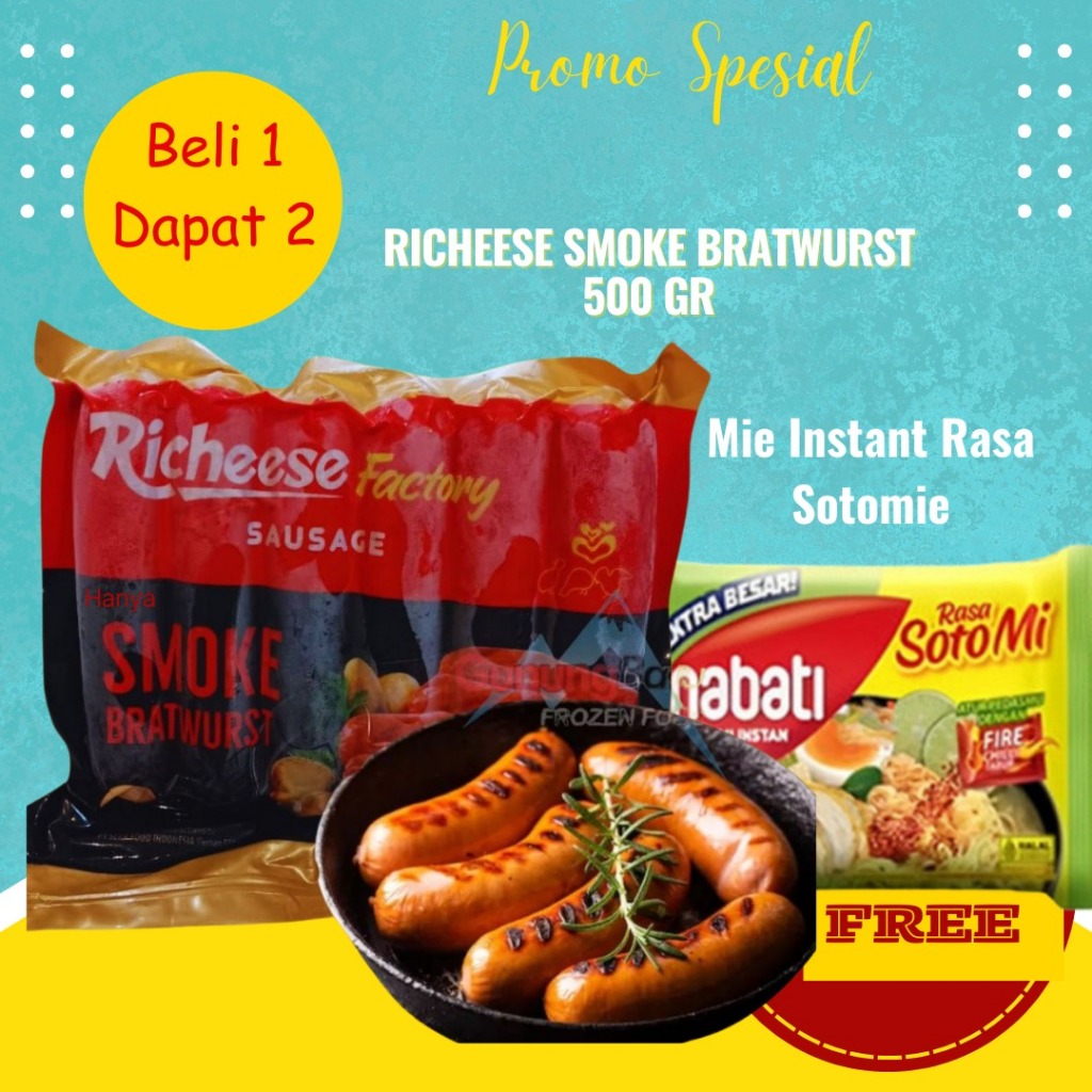 

RICHEESE FACTORY SAUSAGE SMOKE BRATWURST/ SOSIS BAKAR/ SOSIS RICHEESE ISI 6PCS 360GR