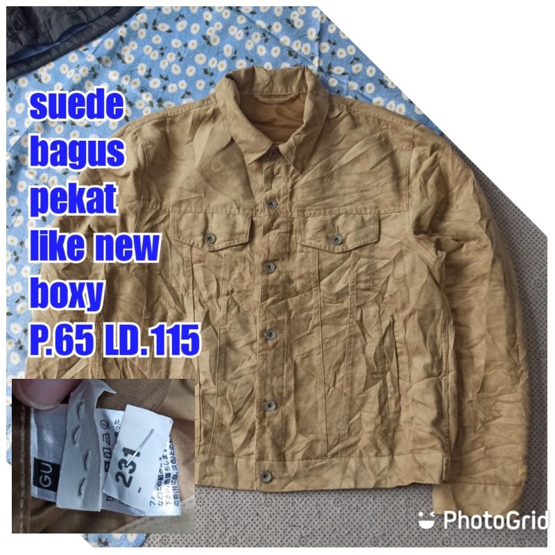jaket work kerja casual trucker suede gu general uniqlo