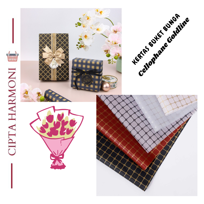 

Kertas Buket Bunga Goldline Cellophane Flower Wrapping Paper Hand Bouquet/Pembungkus Kado KB050